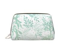 Green Sea Blue Seaweed Print Leather Makeup Bag for Women Travel Toiletry Bag for Toiletries Cosmetic Bag