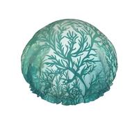 Green Sea Blue Seaweed Shower Cap For Women Reusable Double Layers Bathing Bath Cap Hair Caps Waterproof Elastic Band Ladies Spa Salon Shower Hat Hair Caps
