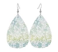 Green Sea Blue Seaweed Teardrop Leather Earrings Ladies Print Pendant With Hook Fashion Vintage Party Daily Wear