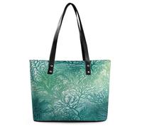 Green Sea Blue Seaweed Tote Bag Large Soft Leather Purse with Zipper Lightweight Ladies Shoulder Handbag