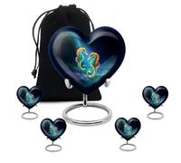 Green Sea Horse Cremation Urns for Human Ashes Adult, Heart Shape Funeral Urn for Ashes for Female - Memorial Decorative Urn - Ash Urns - 3inch 4pcs Small & 10inch 1pcs Large Size Combo- Pack of 5