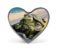 Green Sea Turtle Animal Driving Car Button Pin Fashion Heart Brooch Novelty Pinback Button Badges Exquisite Aluminum Alloy Heart Shape Lapel Pins for Dress Bag Accessories&Gift