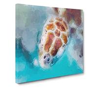 Green Sea Turtle Canvas Print | Gallery Wrapped 30mm Frame Wall Art | 14x14 inches | Ready to Hang | Abstract Animals Picture | Living Room Bedroom Lounge Office