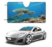 Green Sea Turtle Car Windshield Sun Shade - Reflector Sunshade Offers Ultimate Protection for Car Interior, Cool Reflective Sun Blocker Fits Small Sedans, Mini SUVs 55"x30"