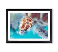 Green Sea Turtle in Abstract Framed Print | A2 Black Framed Wall Art | Ready to Hang | Abstract Animal Picture | Living Room Bedroom Lounge Office