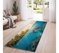 Green Sea Turtle Modern Runner Rugs for Hallway 60 x 300 cm | Non-Slip Carpet for living room Runner - Marine Life Printed Carpets Runner for Lounge Office Bedroom