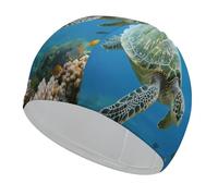 Green Sea Turtle Swim Cap for Women Men Swimming Hat Bath Waterproof Pool Caps for Long Thick Curly Hair