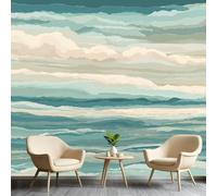 Green Seascape Effect Wallpaper, Abstract Sky Wave Wall Mural, Gradient Modern Wall Decor, Eco Friendliness Full HD Wallpapers for Kitchen Bathroom Hallway (Not Peel and Stick) 500x300 cm &A4434