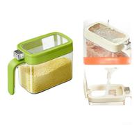 Green Seasoning Jar With Built-in 3g Measuring Spoon One-press Airtight Lid Transparent Stackable Storage Pot For Salt Sugar And Spices Organization On Kitchen Counter Space Saving Design
