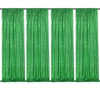 Green Sequin Backdrop 4 Panels 2FTx8FT Wedding Photo Backdrop Glitter Birthday Party Decorations Sparkle Background Drapes