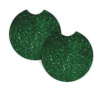 Green Sequin Sparkle Car Coasters for Cup Holders 2 Pack, 2.7 Inch Universal Non-Slip Insert Water Bottle Holder Pads for Women Men Absorbent Drink Cup Coaster with Finger Notch