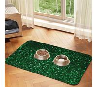 Green Sequin Sparkle Dog Food Mats for Floors, 16x24 Inch Non-Slip Super Absorbent Pet Food Mat, Dishwasher Dog Mat for Food and Water, Cute Quick Dry Pet Feeding Mat for Dogs Puppy Cats