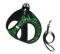 Green Sequin Sparkle,Pet Harness,Adjustable Reflective Dog Harness,Pet Leash Vest,M