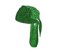 Green Sequin Sparkle Print Bike Cap Breathable Headwrap Moisture Wicking Tie Back Helmet Liner Outdoor Event Gift 22-24 In
