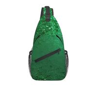 Green Sequin Sparkle Print Crossbody Sling Backpack Sling Bag Travel Hiking Chest Bag | Lightweight Foldable Crossbody Bag