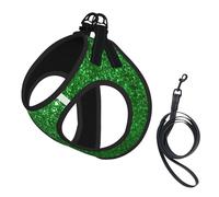 Green Sequin Sparkle Print Pet Leash Vest Soft Adjustable Step in Puppy Vest Outdoor Walking with Leash