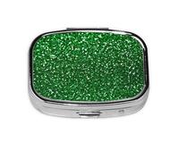 Green Sequin Sparkle Print Pill Box 2 Compartment Medicine Pill Case,Portable for Pocket Or Purse Pill Box Decorative Metal Medicine Organizer