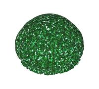 Green Sequin Sparkle Print Shower Cap For Women Lightweight Reusable Softdouble Waterproof Layers Leakproof.