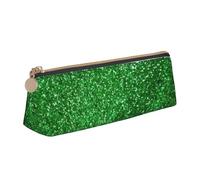 Green Sequin Sparkle Print Triangle Pencil Pens Case Large-Capacity Stationery Organizer Pouch Office Travel