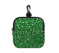 Green Sequin Sparkle, Square Zipper Storage Bag, Neoprene Coin Purse, Small Wallets, Change Pouch, Change Purse