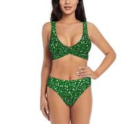 Green Sequin Sparkle Women's Two-Piece Swimsuit - Crossed Bikini for Beachwear and Swim Fashion, Swimsuit for Women, Ladies' Bikini, Triangle Bikini, Women's Bikini