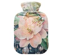 Green Sequined Frog Flowers hot Water Bottles with Soft Cover, 2L hot compresses for The Body for Arthritis, Arthritis, bolsas de agua Caliente para Dolores