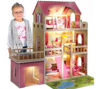 Green series Kinderplay Large Wooden Dolls House - Doll House for Girls with Furniture and Accessories | Dream House | Dollhouse Toy 3 Storey with 17 Playset, GS0020