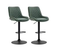 (Green) Set of 2 Upholstered Retro Bar Stools with Adjustable Swivel and Back