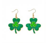Green Shamrock Dangle Drop Hook Earrings for Women Enamel Clover Leaf Love Heart Dangling Huggie Hoops Earring Statement St. Patrick's Day Jewelry Irish Festival Cute Lucky Accessories