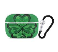 Green Shamrock Earbuds Organizer Shockproof Protective Airpods Pro Cover with Carabiner Clip Anti Fall Carrying Earphone Case Cover for Airpods Pro 2nd Generation White