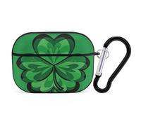 Green Shamrock Earbuds Organizer Shockproof Protective Airpods Pro Cover with Carabiner Clip Anti Fall Carrying Earphone Case Cover for Airpods Pro 2nd Generation Black