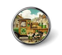 Green Shamrock Gnomes Personalized Round Badge Pin,Exquisite Personalized Round Badge,1 Inch Button Pins for Women Men,Metal Decorative Round Brooch Pin for
