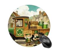 Green Shamrock Gnomes Truck Round Rubber Mouse Pad 7.8 Inch Stable Non Slip Circular Computer Mat Portable Resistant Desk Mat for Office Laptop Desktop Professional Daily Working Scenes