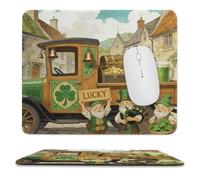 Green Shamrock Gnomes Truck Stitched Edge Mouse Pad
