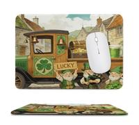 Green Shamrock Gnomes Truck Stitched Edge Mouse Pad