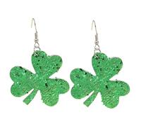Green Shamrock Sequins Earrings for Women PU Leather Clover Dangle Earrings St Patrick'S Day Holiday Jewelry Lightweight Green Drop