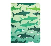 Green Sharks and Orca Pattern Family Travel Leather Passport Holder Large Capacity Travel Wallet for Men Trip Essentials