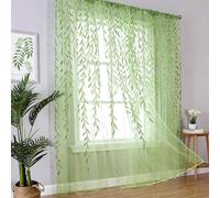 Green Sheer Curtains 108 Inches Long for Living Room, Vine Leaf Patterned Curtains 2 Panels Green Bedroom Curtain Sheers Voile Transparent Window Treatment Drapes for Closet Doorway Nursery Kids