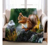 Green Sherpa Throw Blanket Animal brown squirrel Printed Fleece, Super Fluffy Lightweight Flannel Blanket for Adults & Kids, Soft Warm Throw 130 x 170 cm