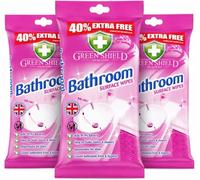 Green Shield Bathroom Surface Wipes, Multi-Surface, Powerful Formula, Ready-to-Use, Quick Cleaning, Easy Storage, Durable Textured, Ideal for Sinks, Tiles, Taps, Toilets & Shower Areas (Pack of 3)