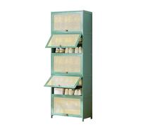 Green Shoe Rack with Flip Doors5/7/9/11 Tier Rattan Shoe Storage with Adjustable Shelves for Closet Hallway Bedroom and EntranceStylish & Functional.
