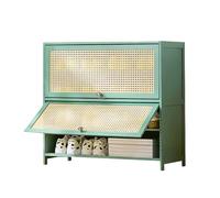 Green Shoe RackCabinet 5/7/9/11 Tier Sto with Flip-up Doors Rattan Design Adjustable Shelves for Closet Hallway Bedroom Entryway