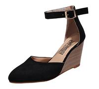 Green Shoes Size 41 Women's Solid Closed Toe Pointed Wedge Heel Thick Bottom Buckle Women's Small Shoes, black, 8 UK