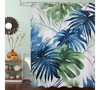 Green Shower Curtain 100 x 200 cm, Waterproof Fast-Drying Polyester Fabric, Extra Long Shower Curtain with Weighted Bottom & 12 Hooks Washable Bathroom Curtains for Bath Wet Room Tub, Leaves J8-468