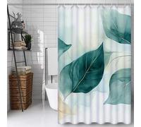 Green Shower Curtain, Bathroom Curtain with 12 Hooks | Waterproof Polyester Fabric | Rustproof Eyelets | Weighted Hem | Machine Washable | Quick Dry | Bathroom Accessories Decor | 100x130cm Leaf Y#503