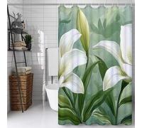 Green Shower Curtain, Bathroom Curtain with 12 Hooks | Waterproof Polyester Fabric | Rustproof Eyelets | Weighted Hem | Machine Washable | Quick Dry | Bathroom Accessories Decor | 100x130cm Lily Y#465