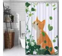 Green Shower Curtain, Bathroom Curtain with 12 Hooks | Waterproof Polyester Fabric | Rustproof Eyelets | Weighted Hem | Machine Washable | Quick Dry | Bathroom Accessories Decor | 100x130cm Cat Y#463