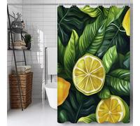 Green Shower Curtain, Bathroom Curtain with 12 Hooks | Waterproof Polyester | Rustproof Eyelets | Weighted Hem | Machine Washable | Quick Dry | Bathroom Accessories Decor | 200x220cm Lemon Y#188