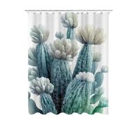 Green Shower Curtain, Cactus Curtains with 12 Shower Curtain Hooks, Extra Long Bathroom Curtains Weighted Hem, Quick Drying Waterproof Polyester Fabric for Outdoor Garden Wet Room Bath 200x180 cm E-57
