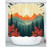 Green Shower Curtain for Bathroom, Curtain Includes 12 Pcs Hooks, Waterproof Polyester Fabric, Rustproof Eyelets, Weighted Hem, Machine Washable, Quick Dry, Bathroom Decor H100 x W140cm Mountain J#476